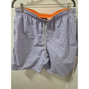 Saks Fifth Avenue Mens Geometric Swim Trunks XXL Italy Blue & Orange Lined